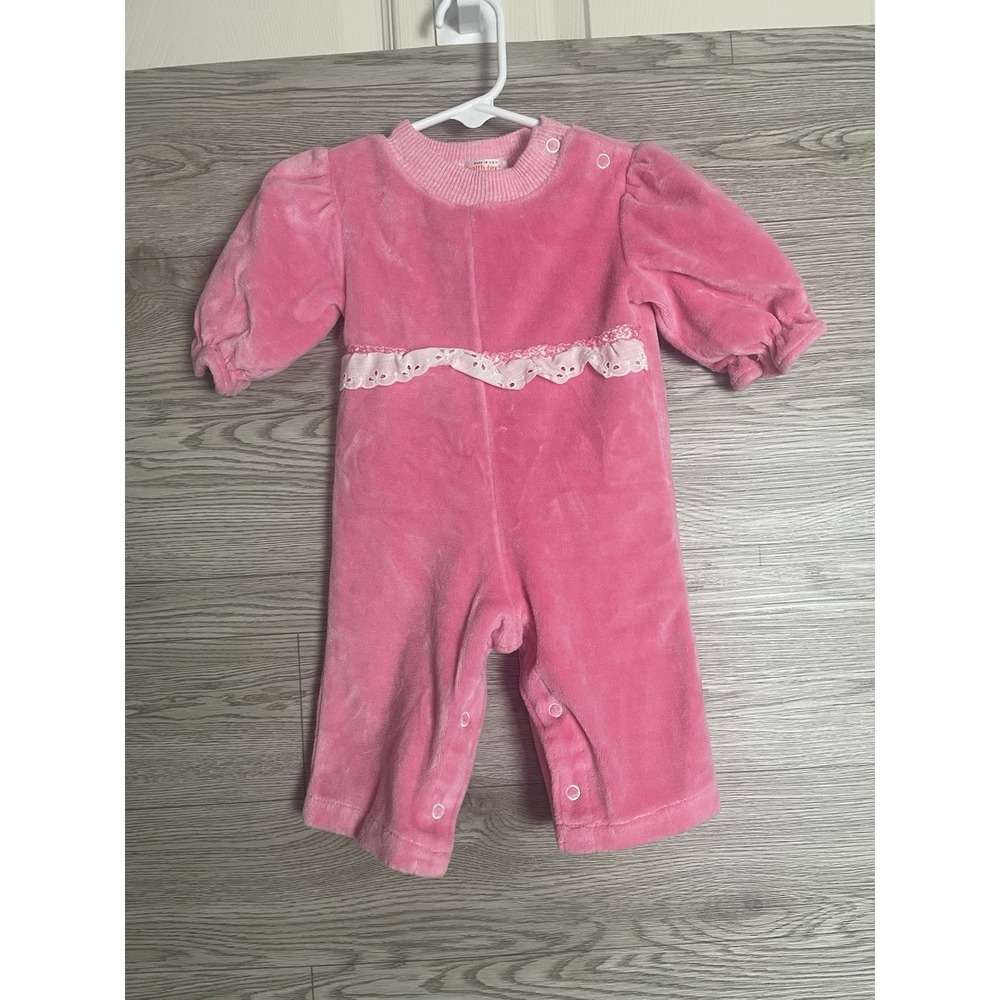 VIntage Health Tex Pink Soft Lace Romper Made USA Size Girl 6 Months